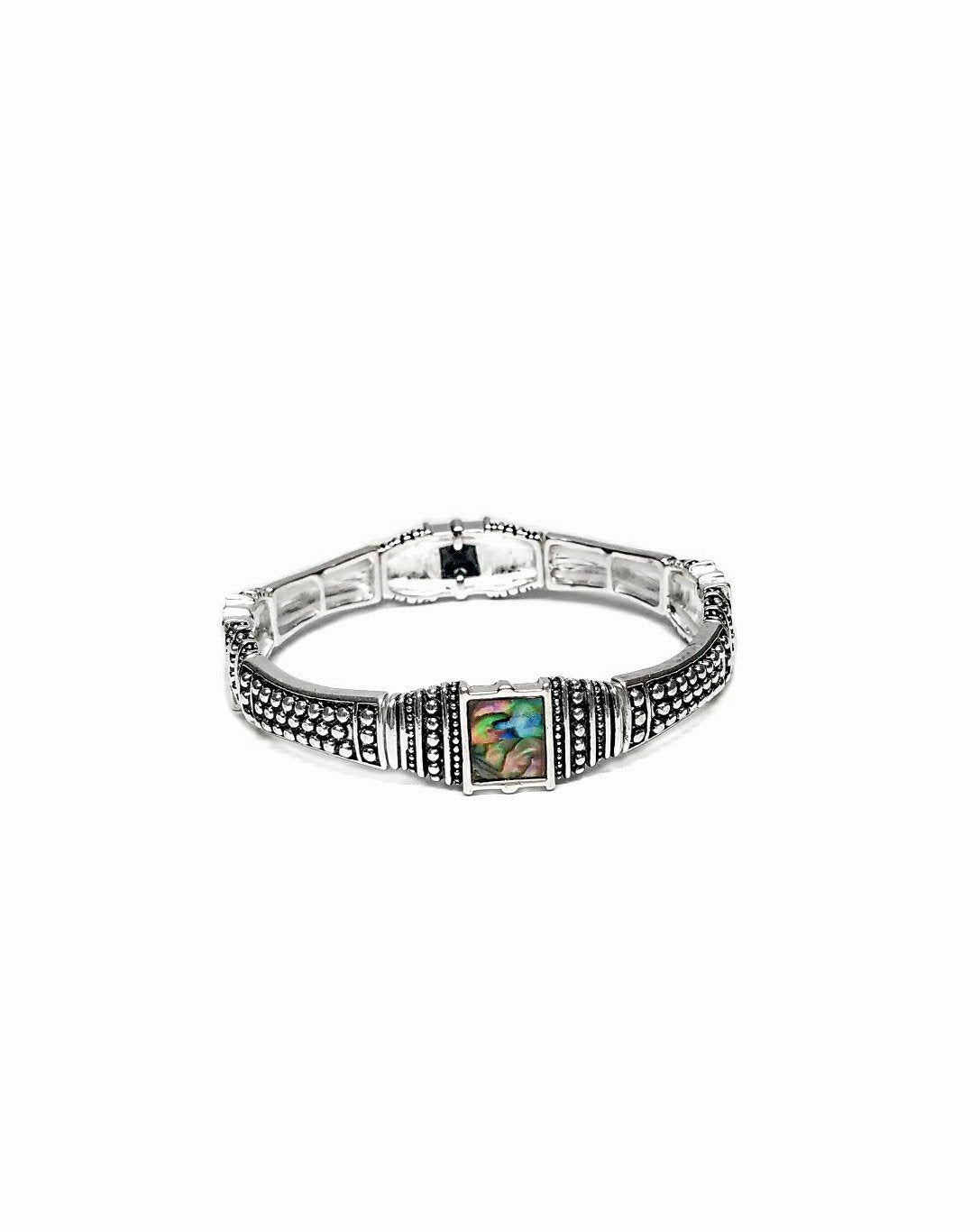 abalone stone silver vintage bracelet stretch bracelet