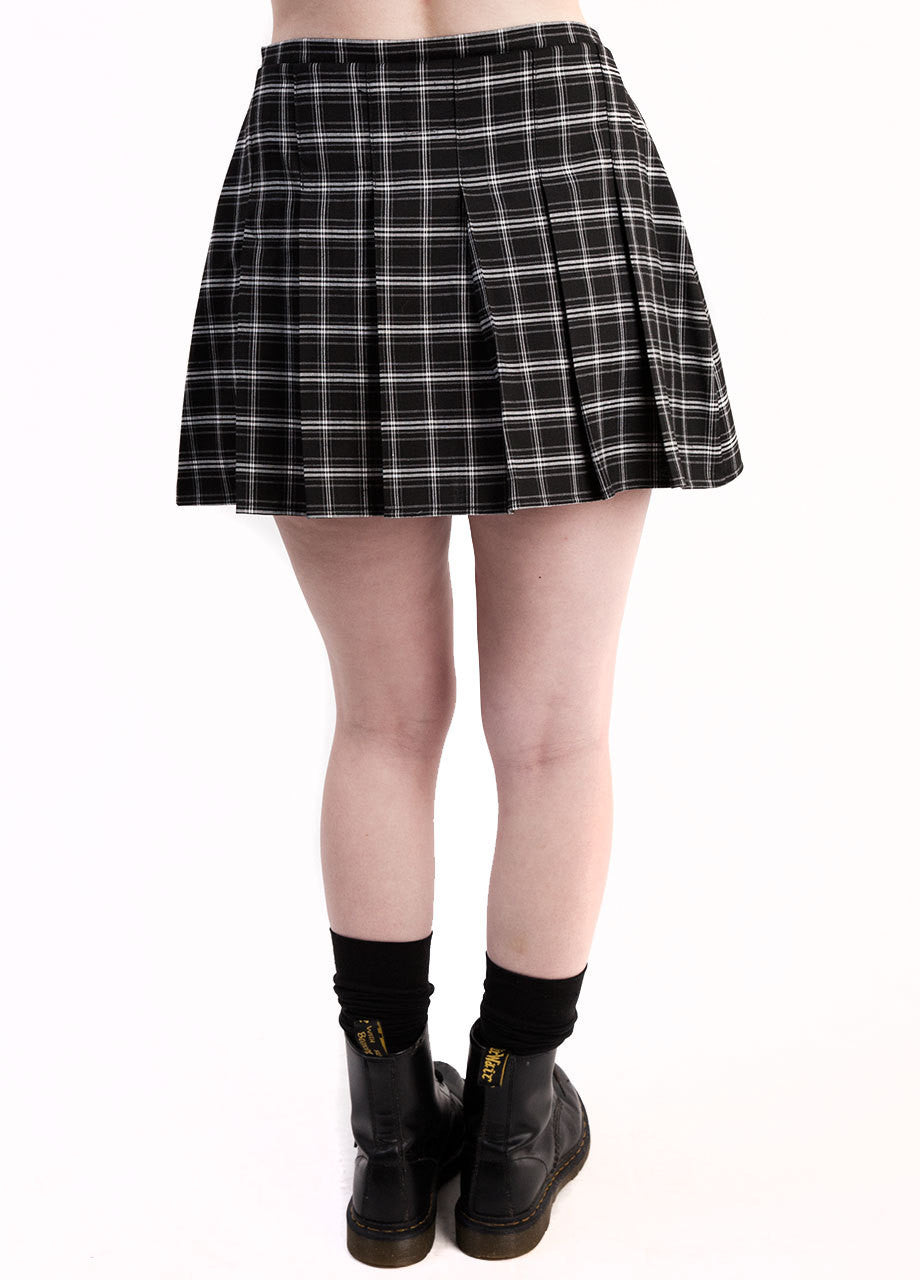 castles couture madison pleated skirt in dark grey plaid back view