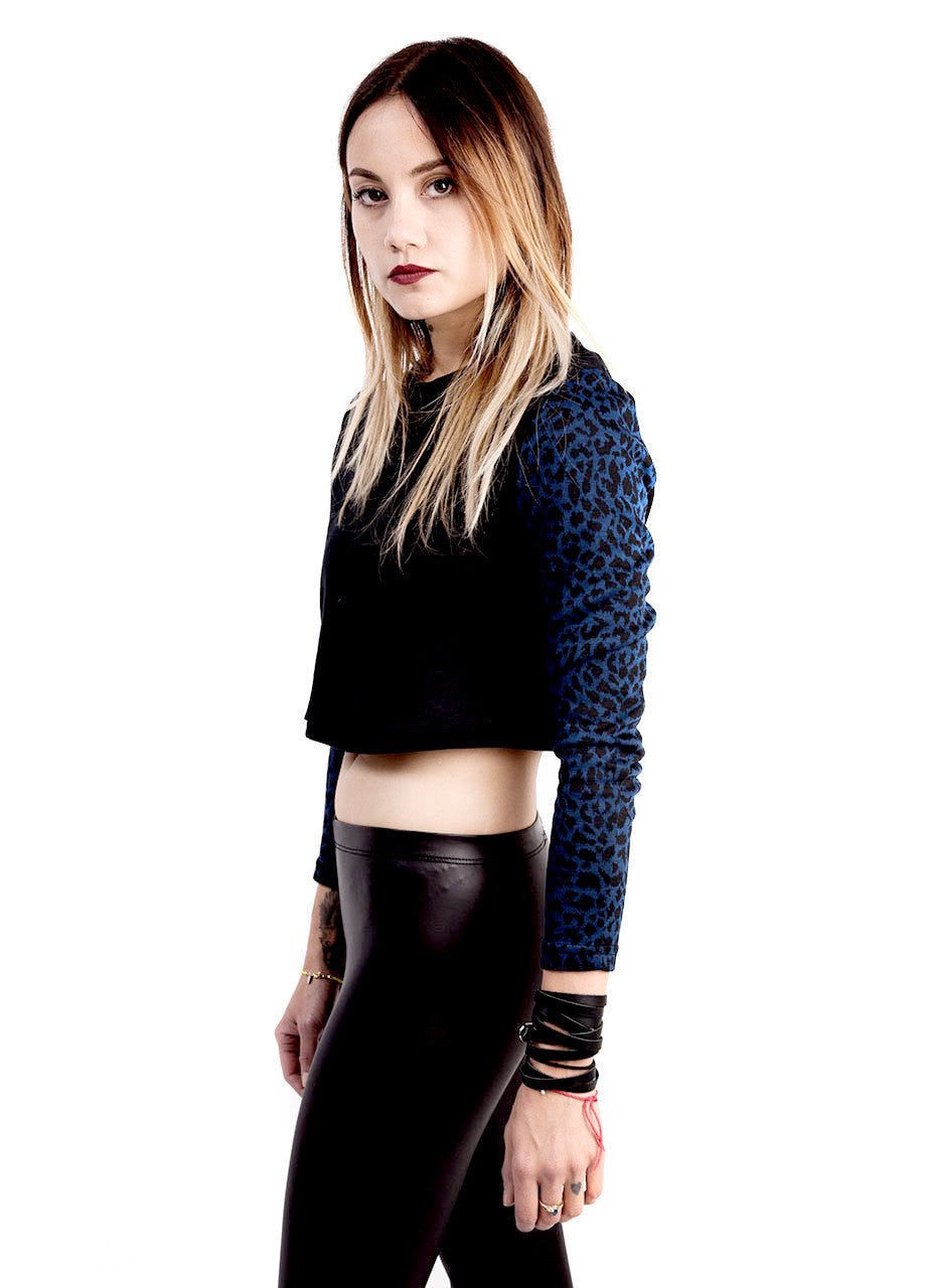 black and blue leopard print crop top