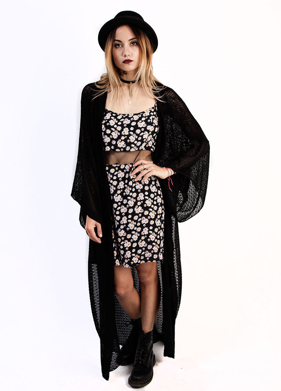 Black daisy mesh cut out dress styled - SHOP BLACKCLOTH
