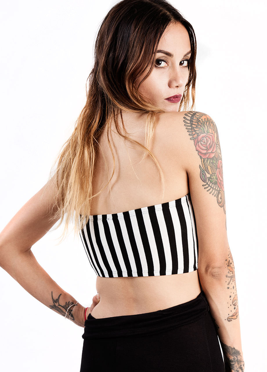 See You Monday Black & White Striped Bandeau Top