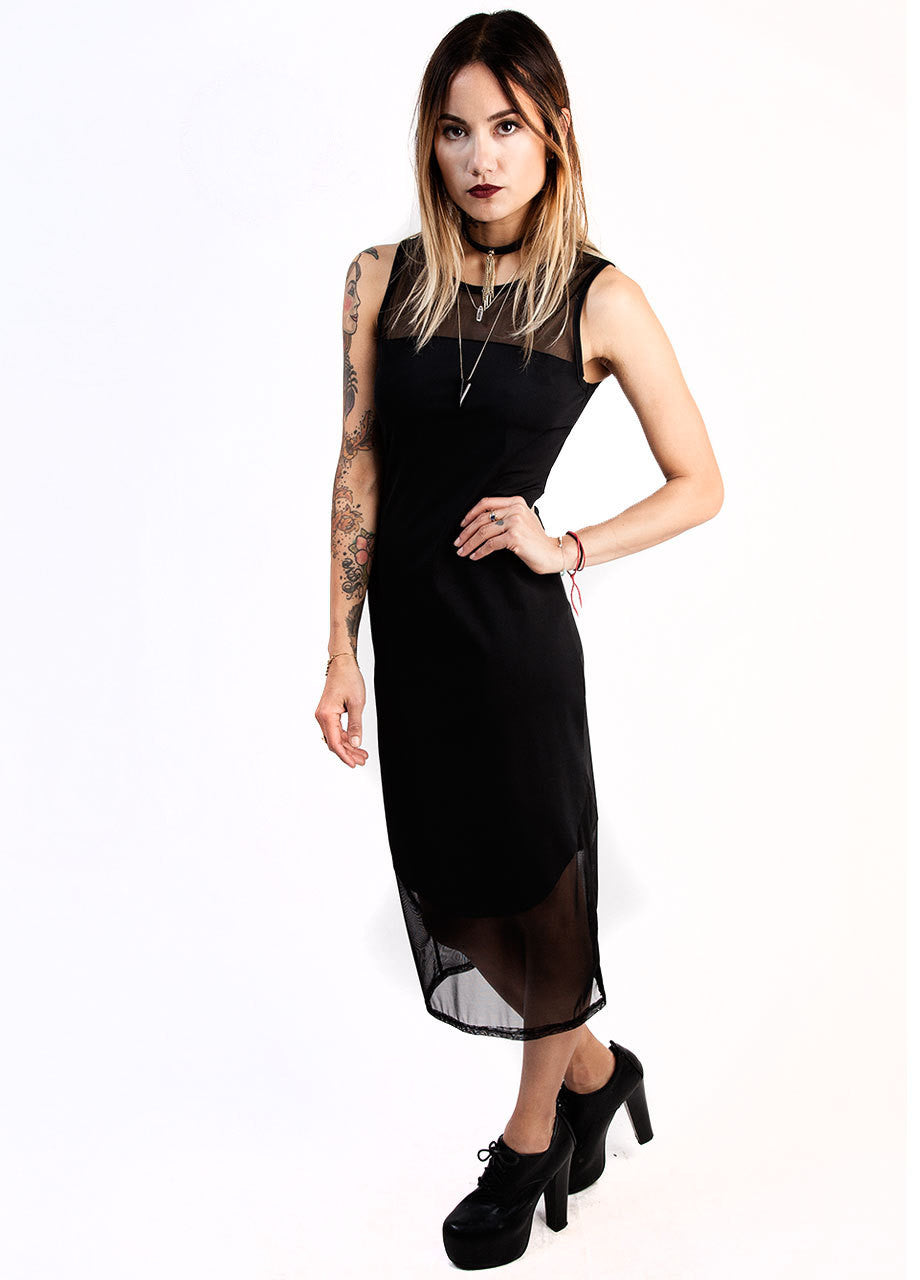 See You Monday Black Mesh Combine Dress