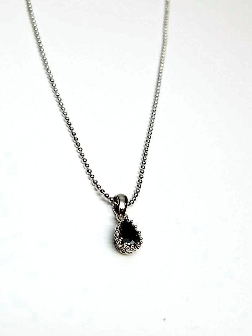 silver ball chain necklace black teardrop pendant