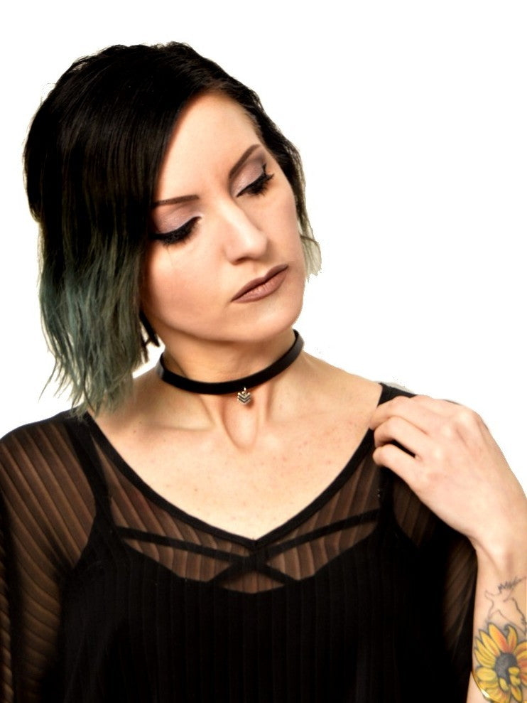black leather choker silver chevron pendant blackcloth