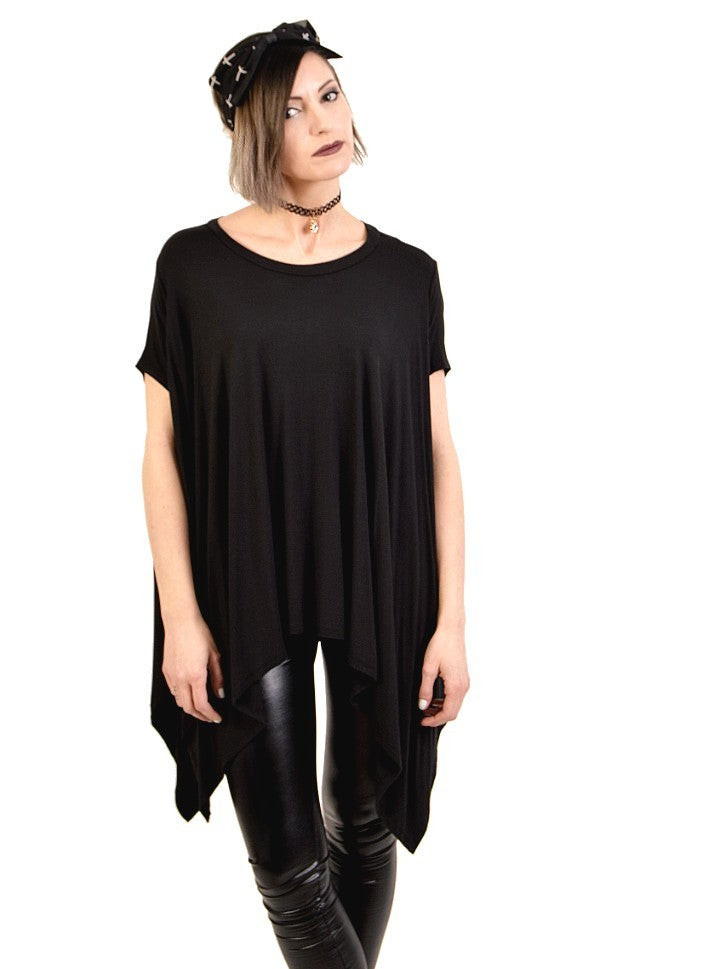 dark billows asymmetrical black over sized tunic top