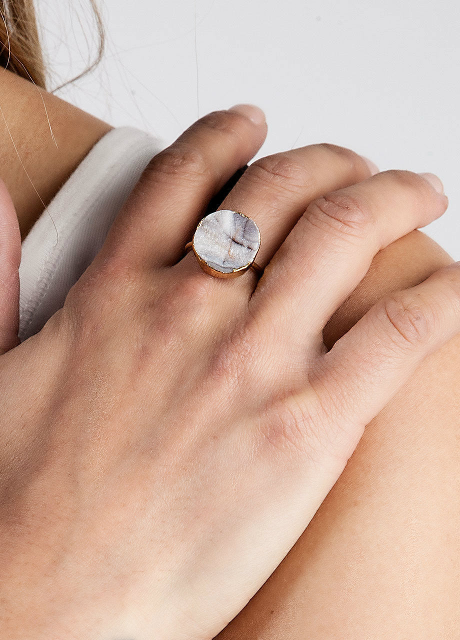 Miss Wax "Luna" Circle Druzy Stone Ring