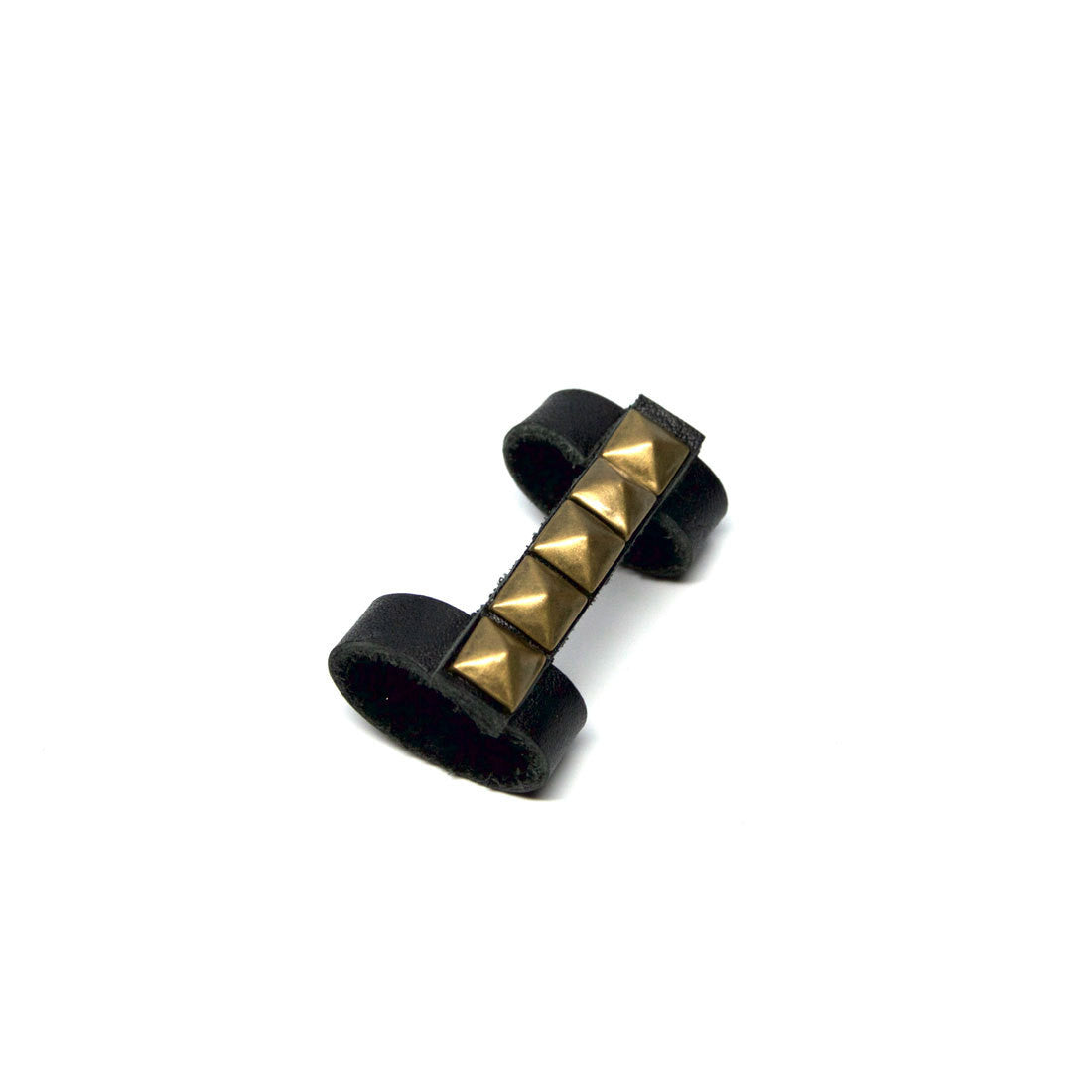 Jakimac Studded Ridgeback double band Ring in matte black leather with brass studs
