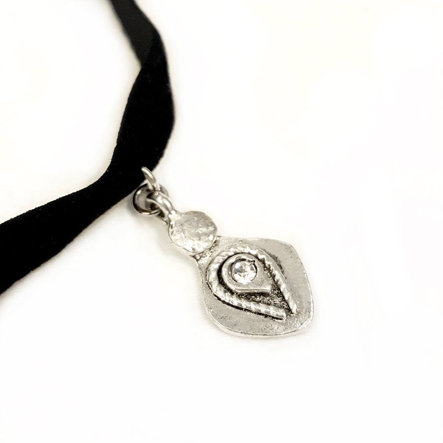 Vanessa Mooney Black Velvet Choker in Silver