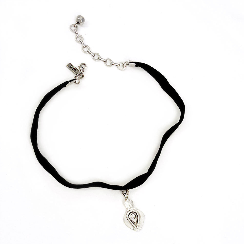Vanessa Mooney Black Velvet Choker in Silver