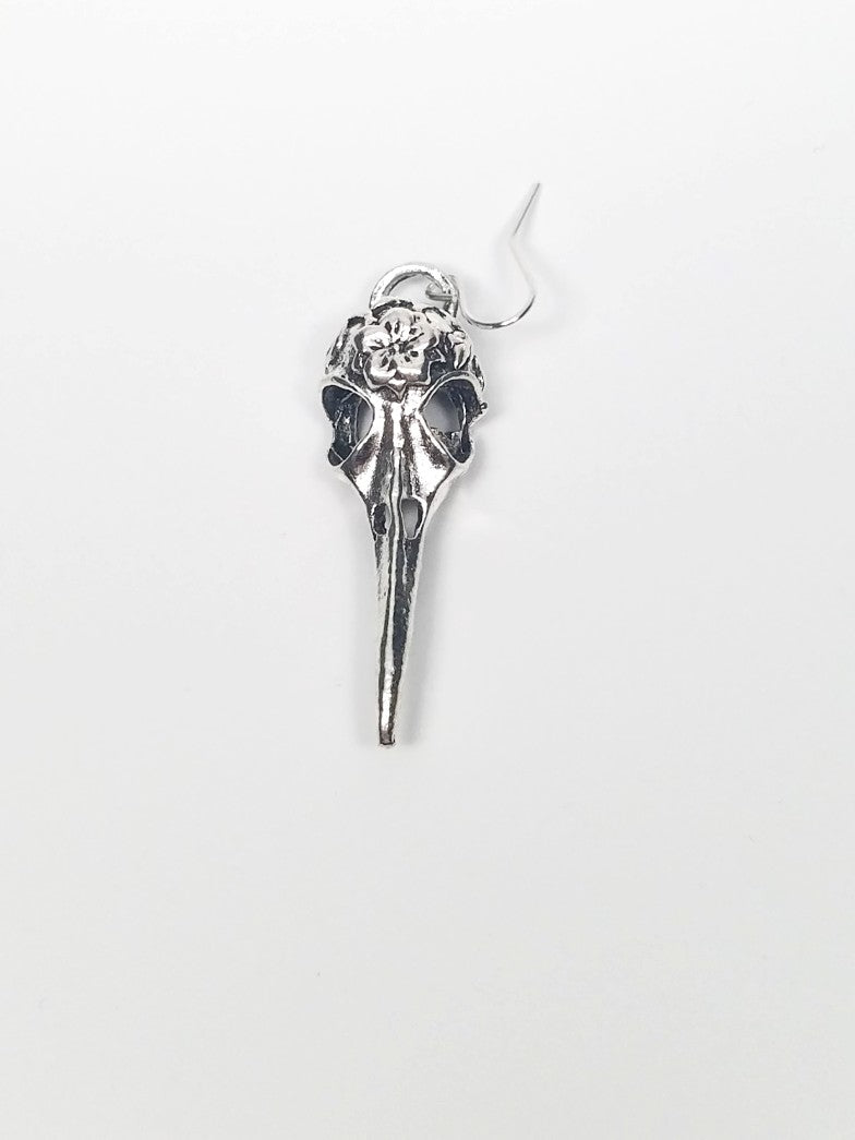 silver vintage raven skull dangle earrings