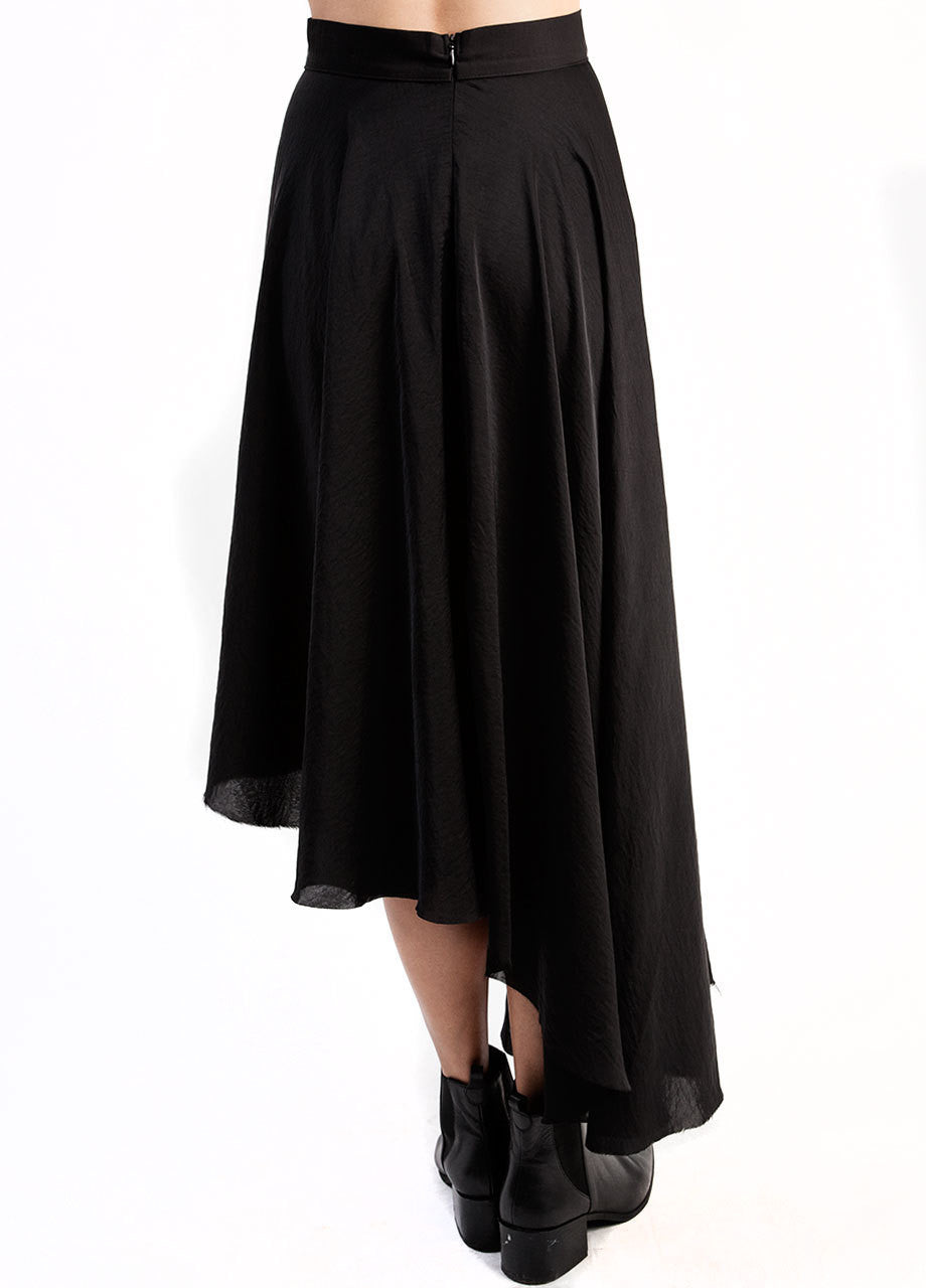 high waisted black skirt, black satin skirt, house of widow