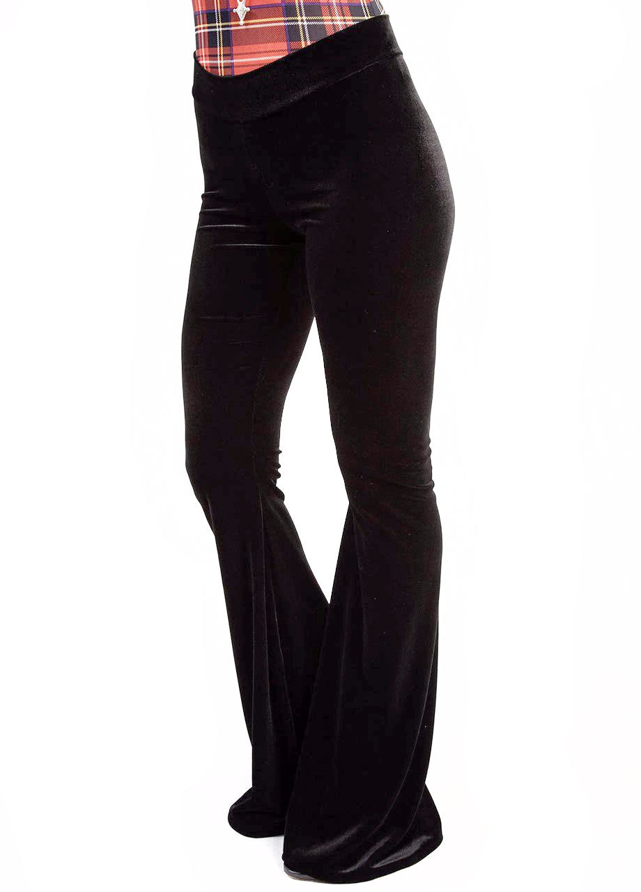 Castles Couture stretchy high waisted black velvet bell bottoms