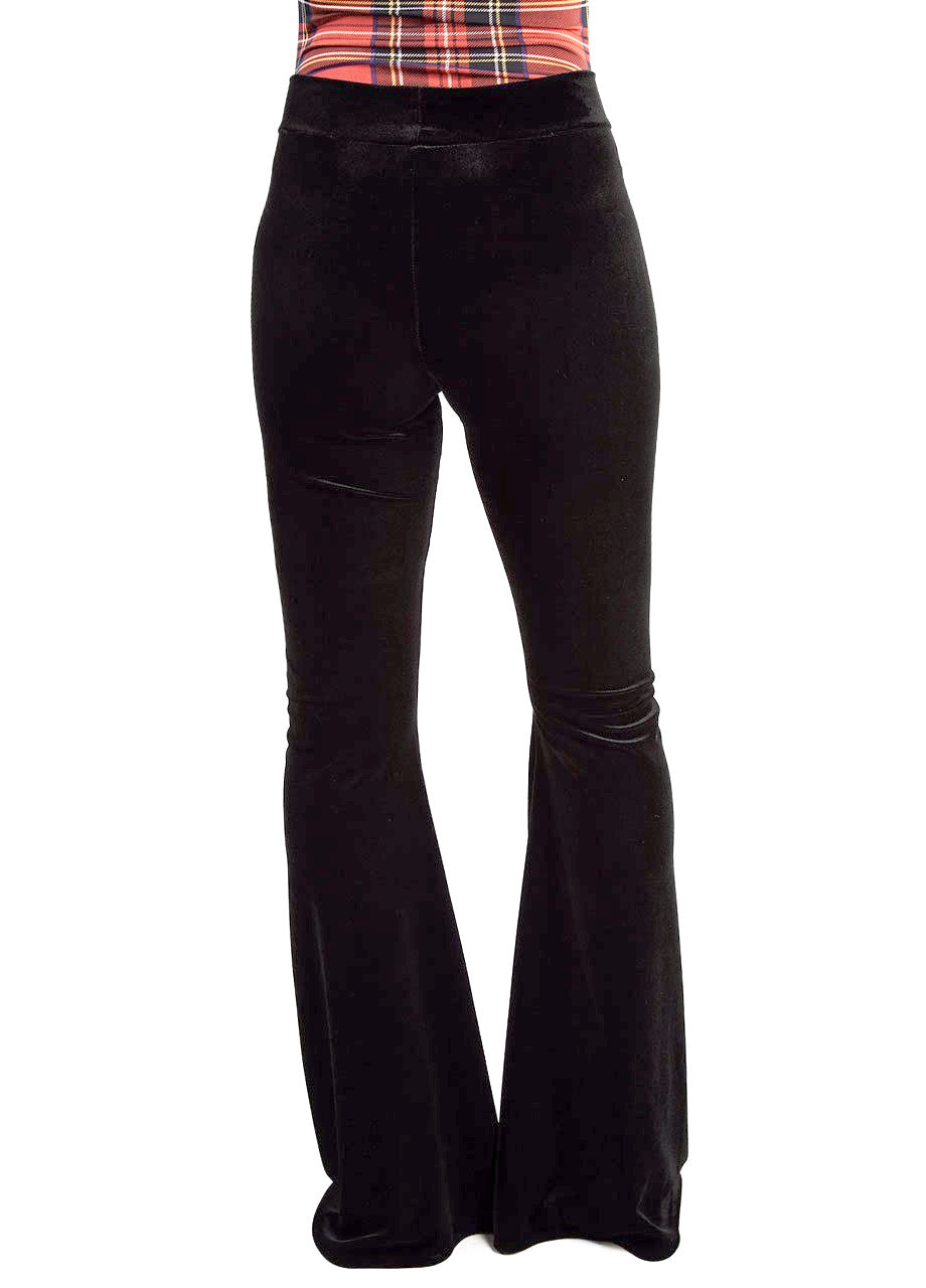 Castles Couture Velvet Bell Bottoms in black with high waist fit and stretch
