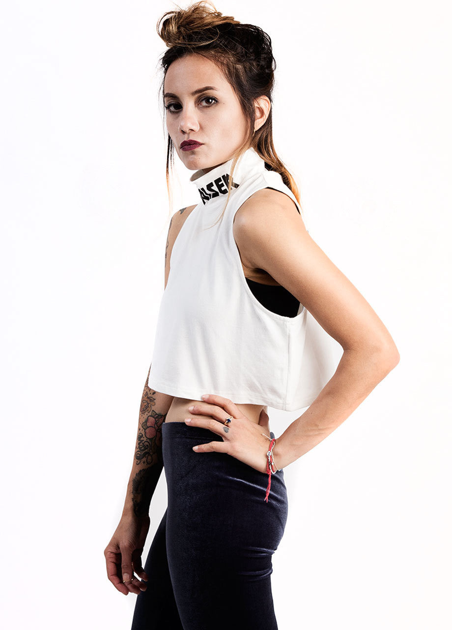 Evil twin raising hell skivvy crop top in white with turtleneck