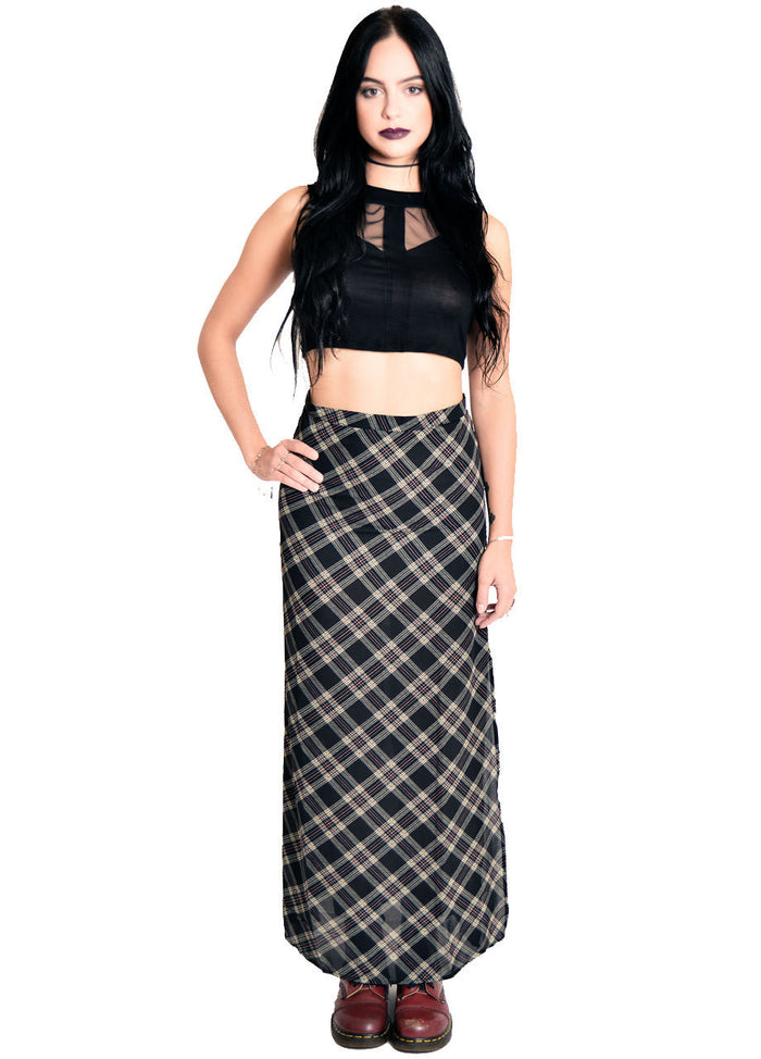 High Waisted Plaid Maxi Skirt - SHOP BLACKCLOTH