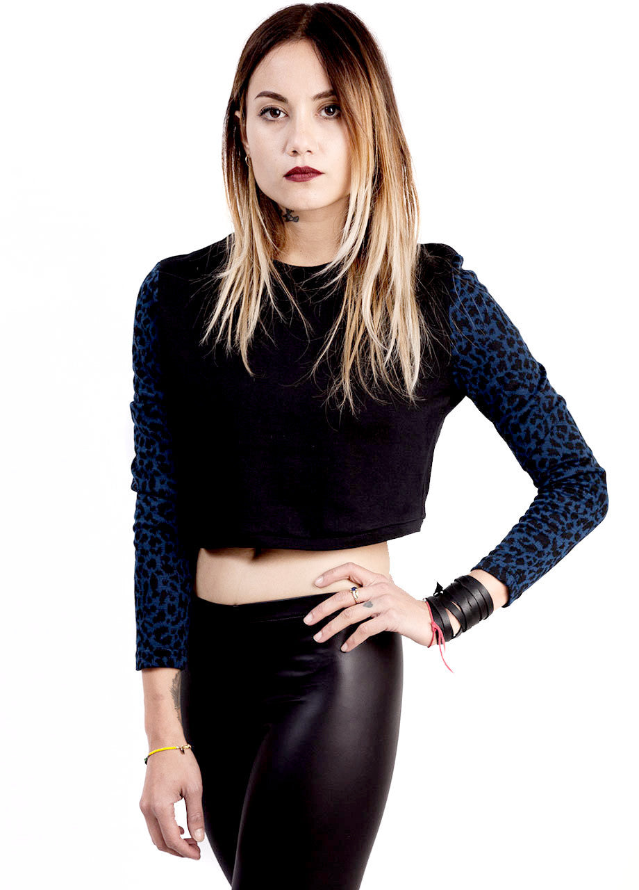 Leopard Sleeve Cropped Sweatshirt