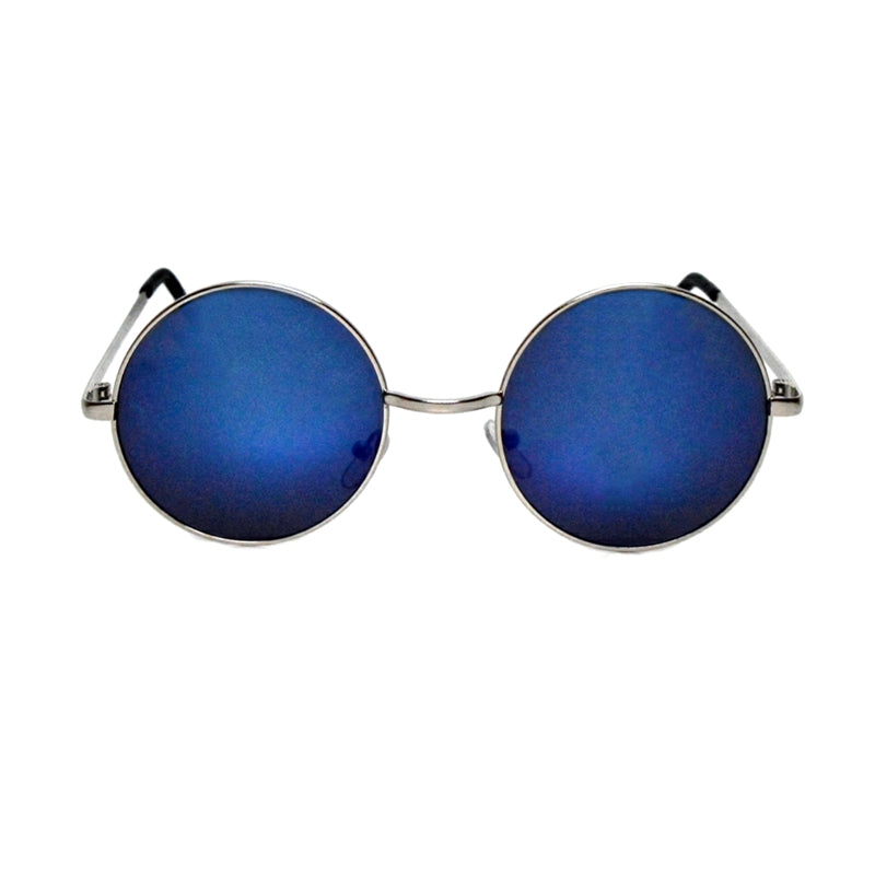 blue mirror lens round circle metal frame sunglasses
