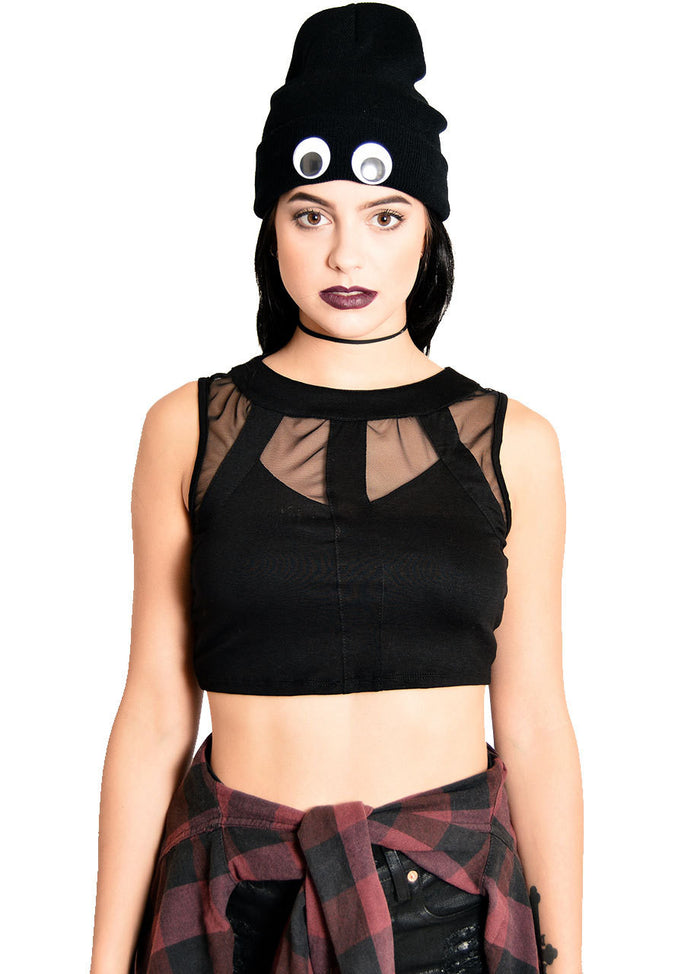 See You Monday Mesh Cut Out Crop Top