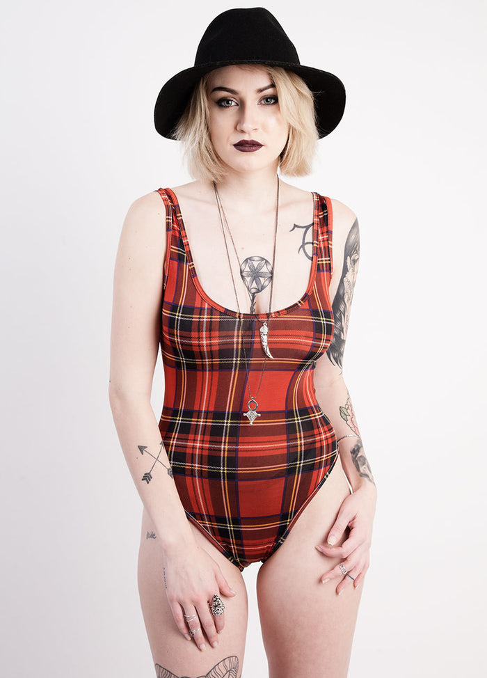 See You Monday Red Plaid Bodysuit