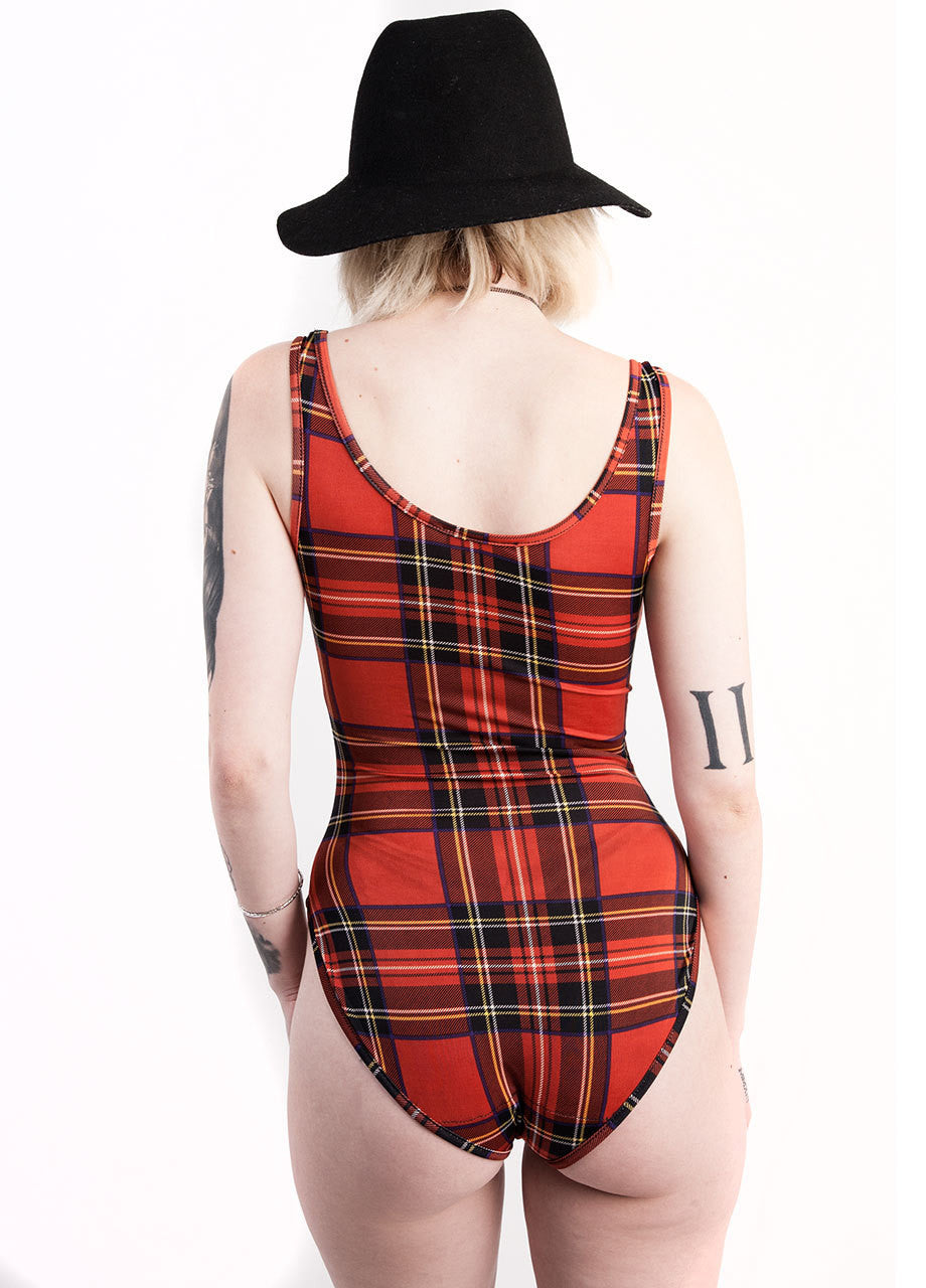 See You Monday Red Plaid Bodysuit