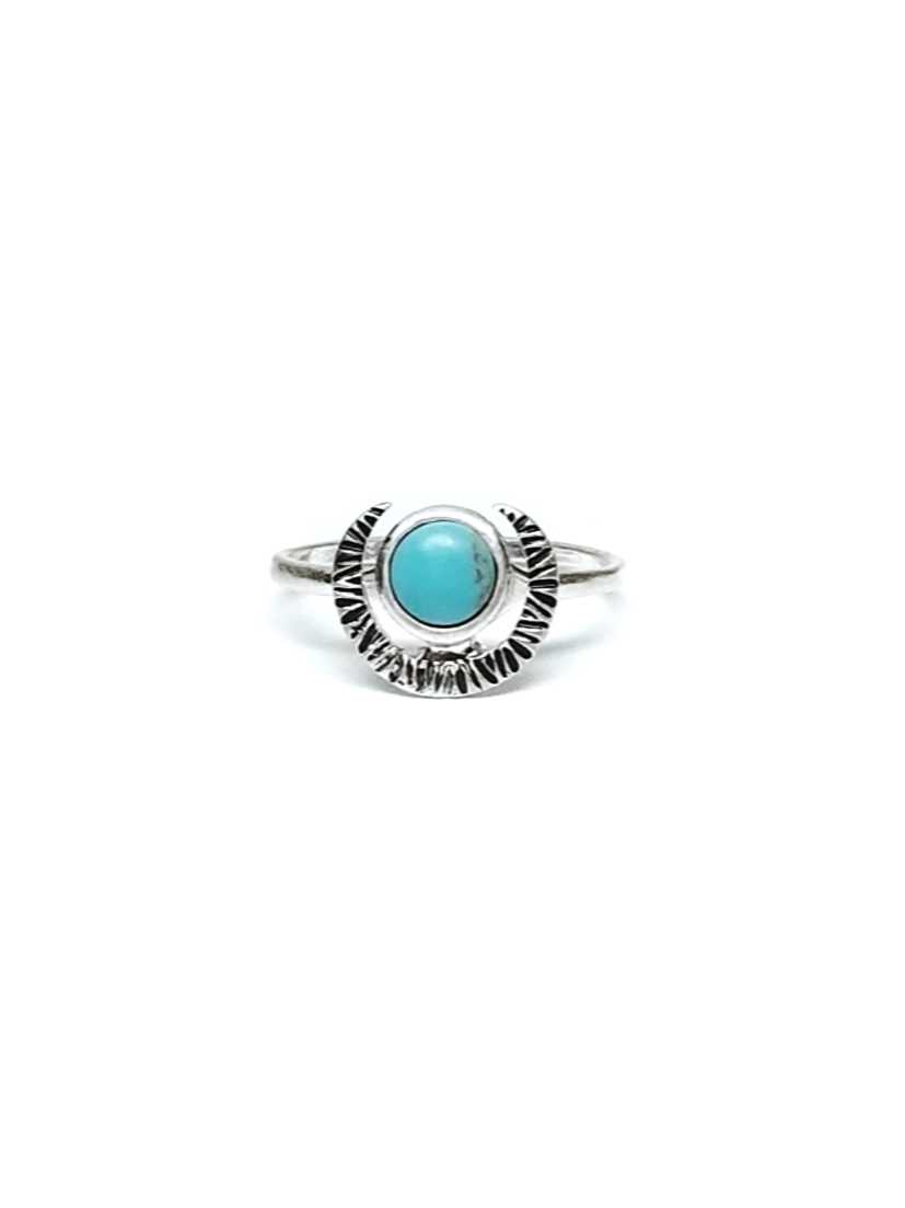 Turquoise Stone Crescent Moon Silver Ring