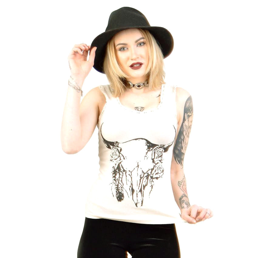Bandit Brand Skull Roses Lace Tank
