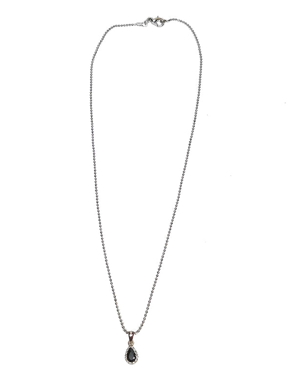 silver ball chain necklace black teardrop pendant