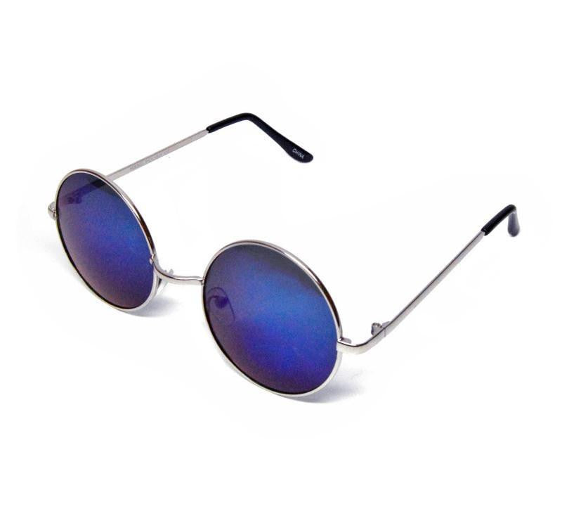 blue mirror lens round circle metal frame sunglasses