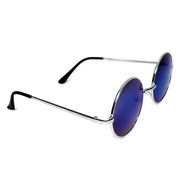 silver chrome metal frame round circle lennon lens sunglasses