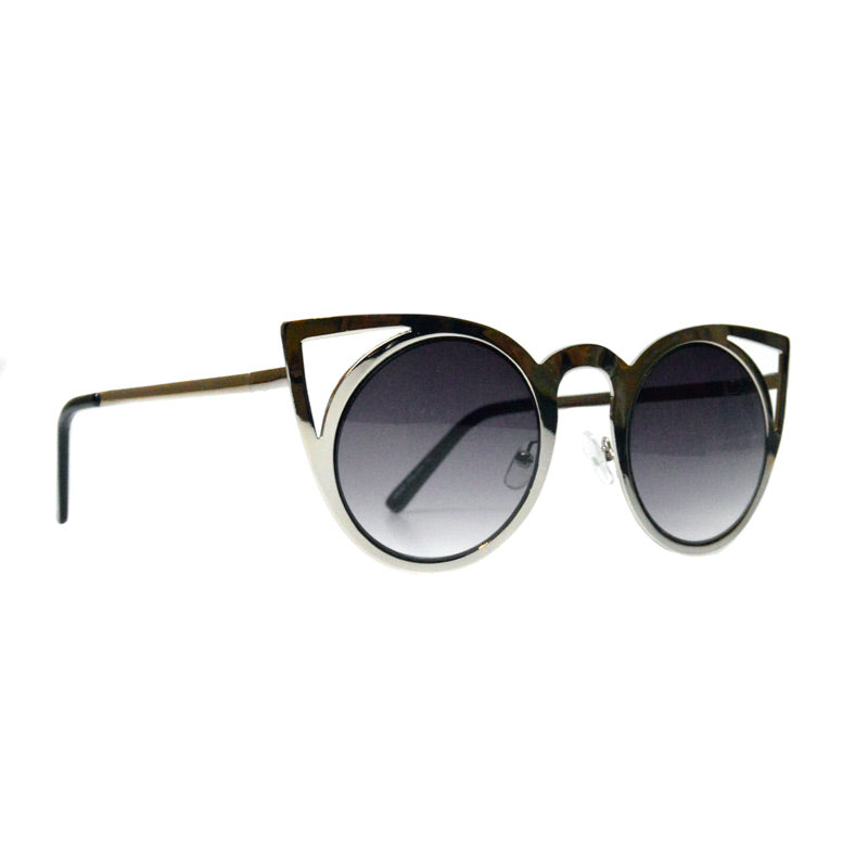 Silver Chrome Cutout Cat Eye Sunglasses