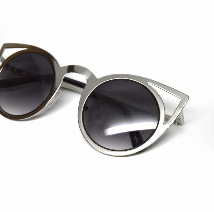 Silver Chrome Cutout Cat Eye Sunglasses