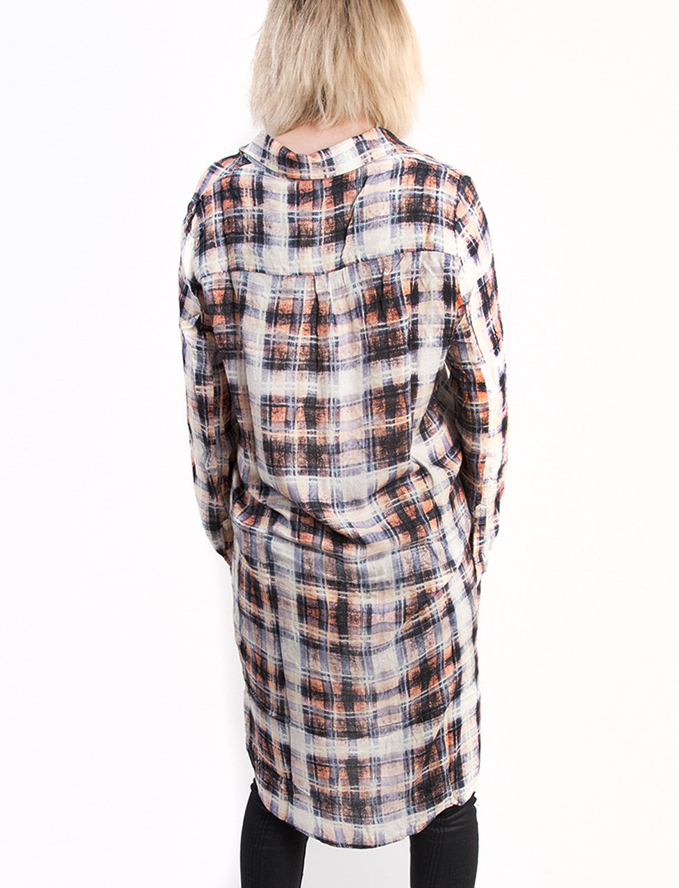 evil twin the label faded glory longline shirt dress, high low shirt dress, plaid shirt plaid back view