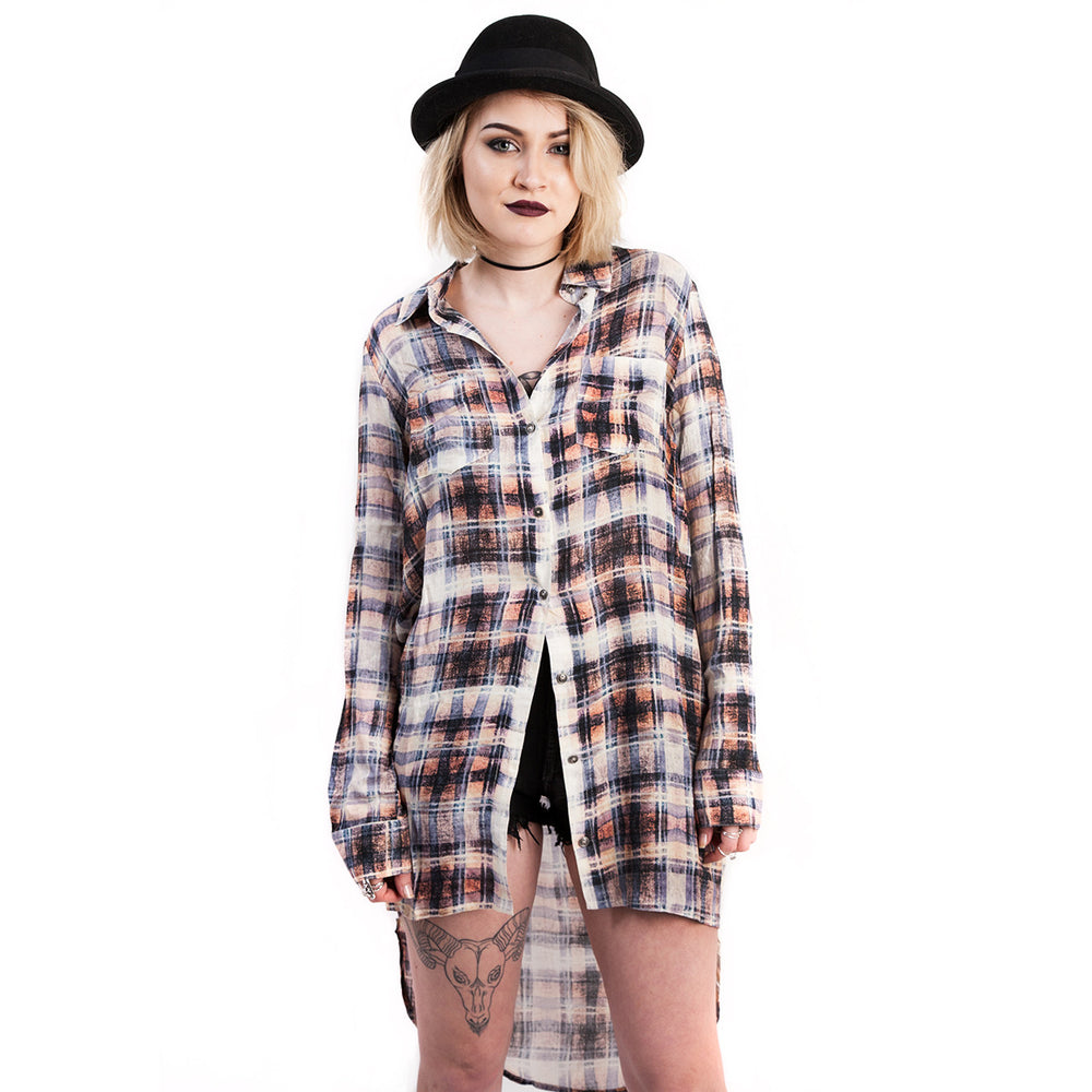 evil twin clothing faded glory longline plaid shirt dress