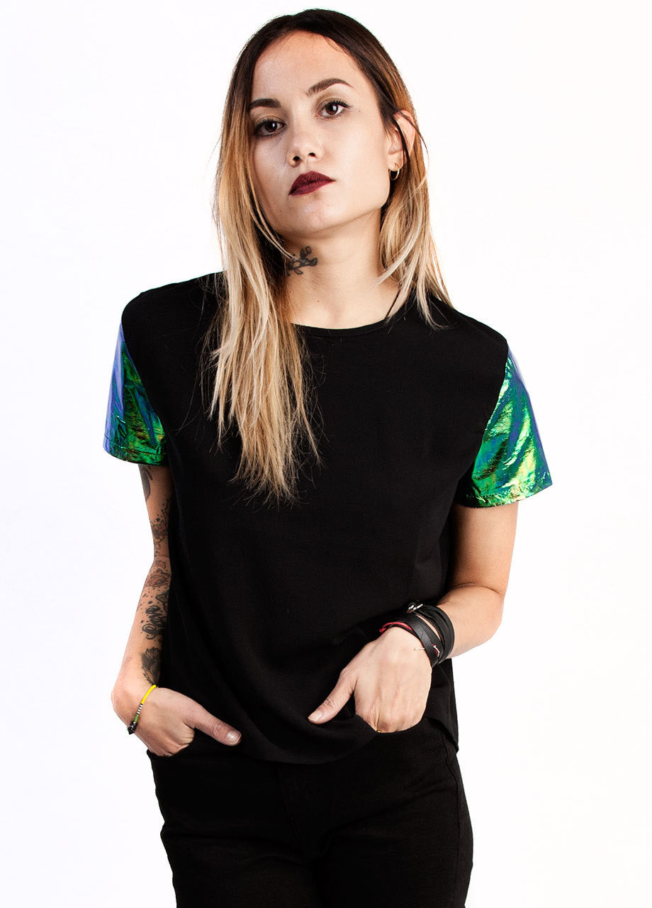 evil twin illuminati foil hologram tee with semi cropped length