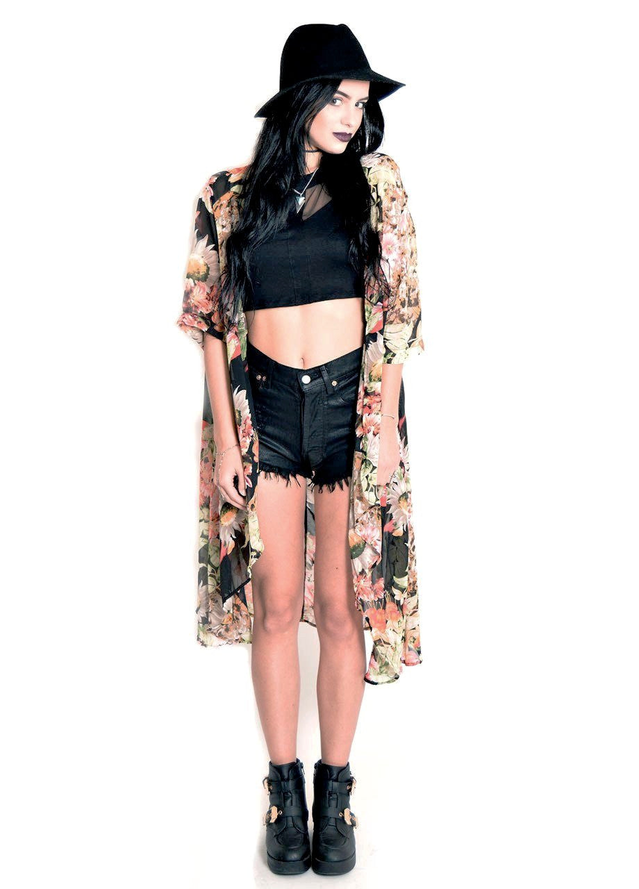 Maxi Length Floral Kimono