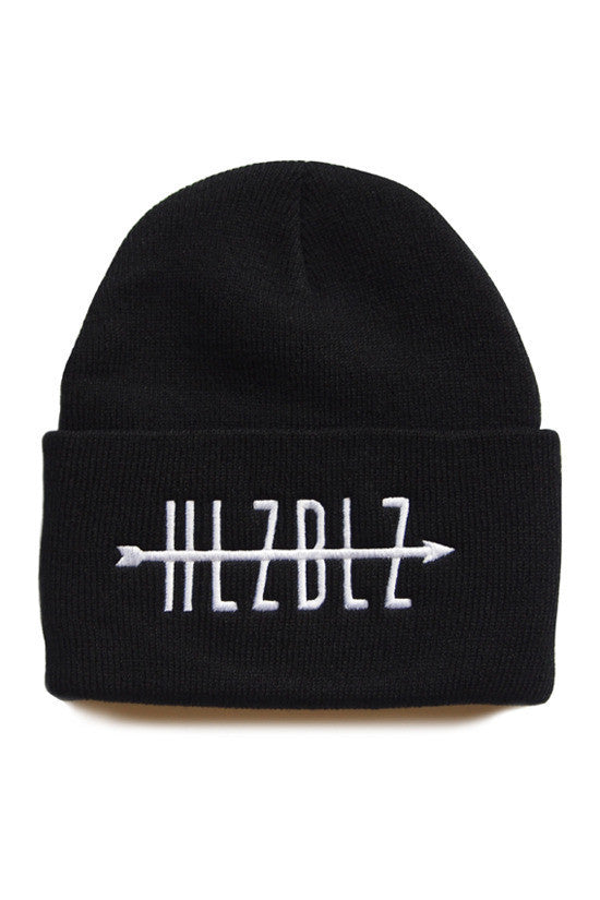 HLZBLZ Straight To Hellz Beanie in black with arrow graphic