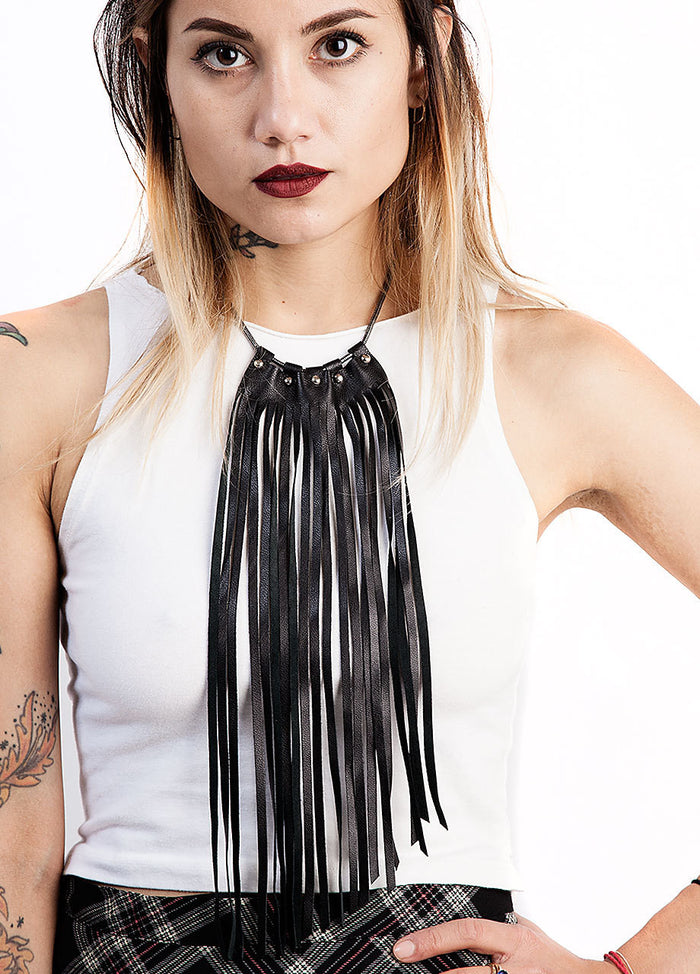 JAKIMAC Warrior Leather Fringe Necklace