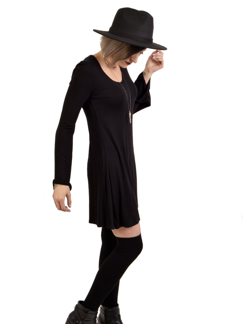 long sleeve black bell sleeve dress witchy