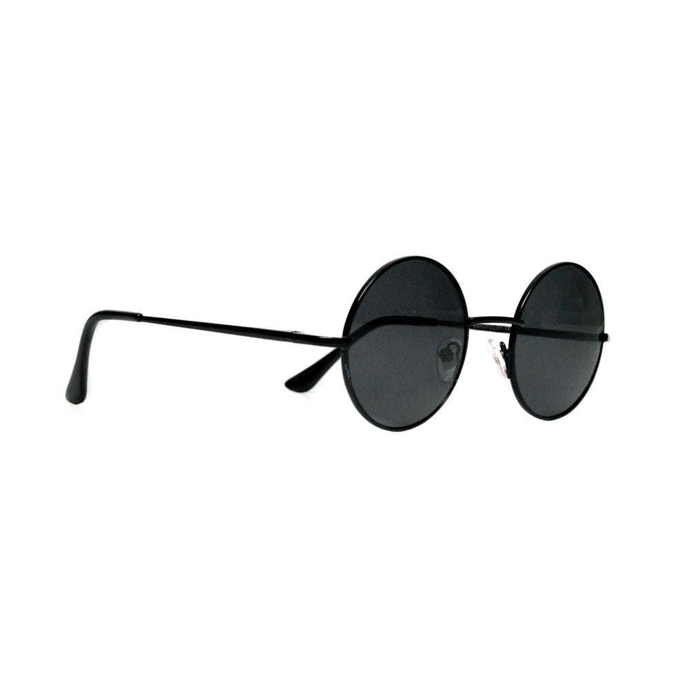small retro hippie circle sunglasses with black metal frame