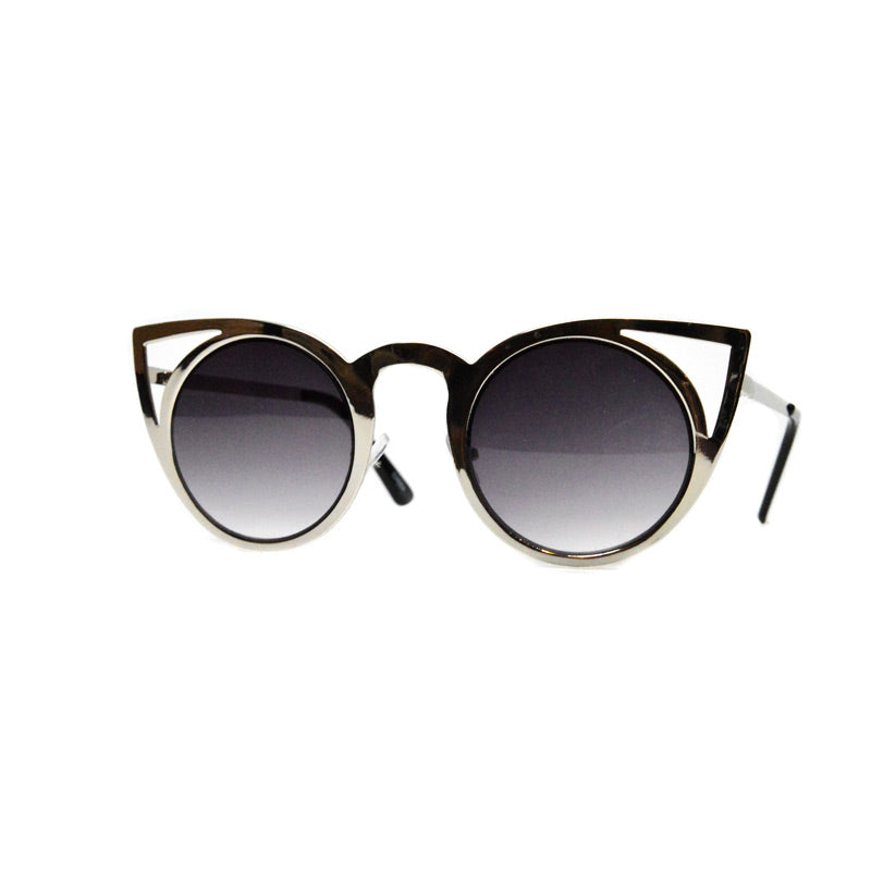 Silver Chrome Cutout Cat Eye Sunglasses