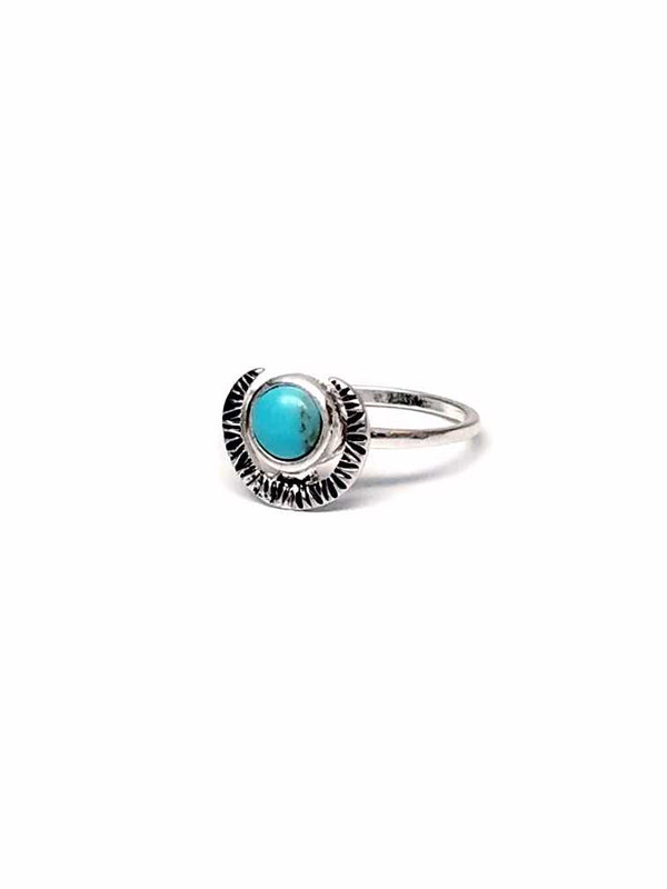 Turquoise Stone Crescent Moon Silver Ring