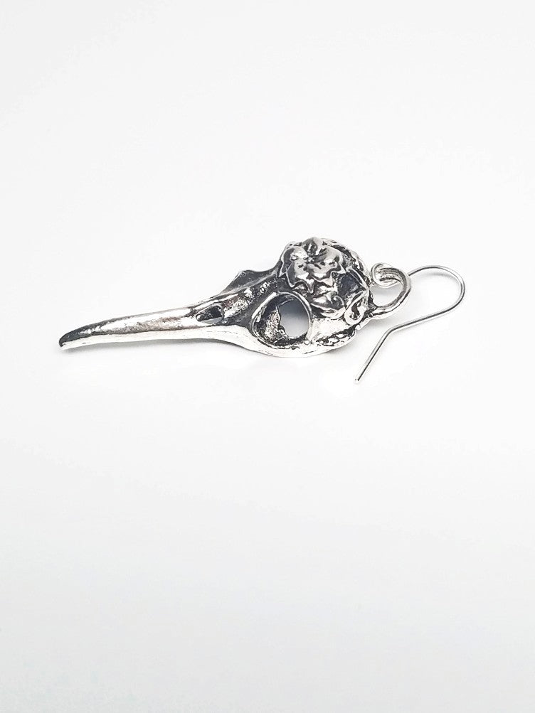 silver vintage raven skull dangle earrings