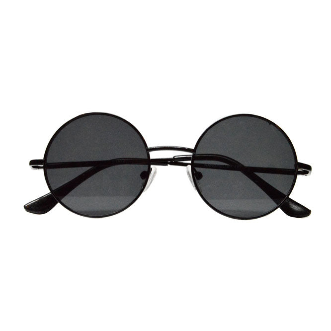 small round circle sunglasses with metal frame black lens
