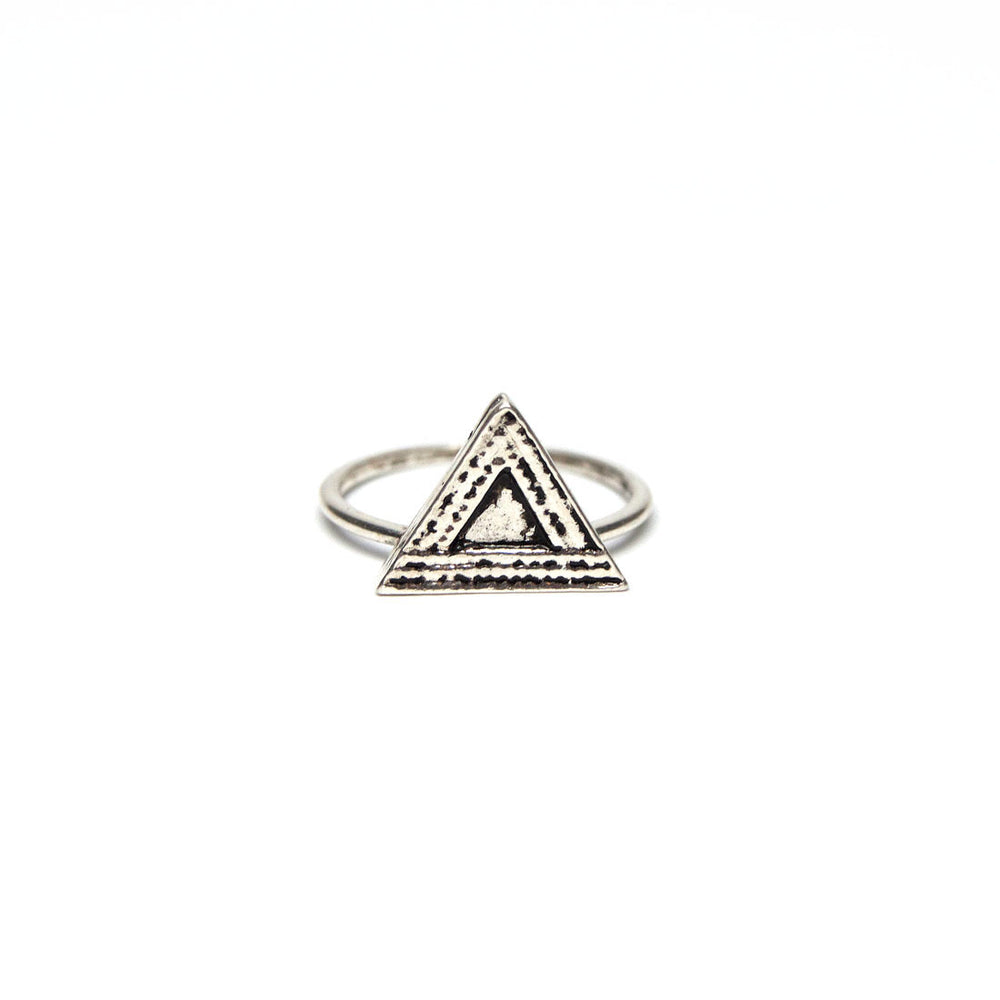 Vanessa Mooney The Realms Triangle pendant ring in silver, front view