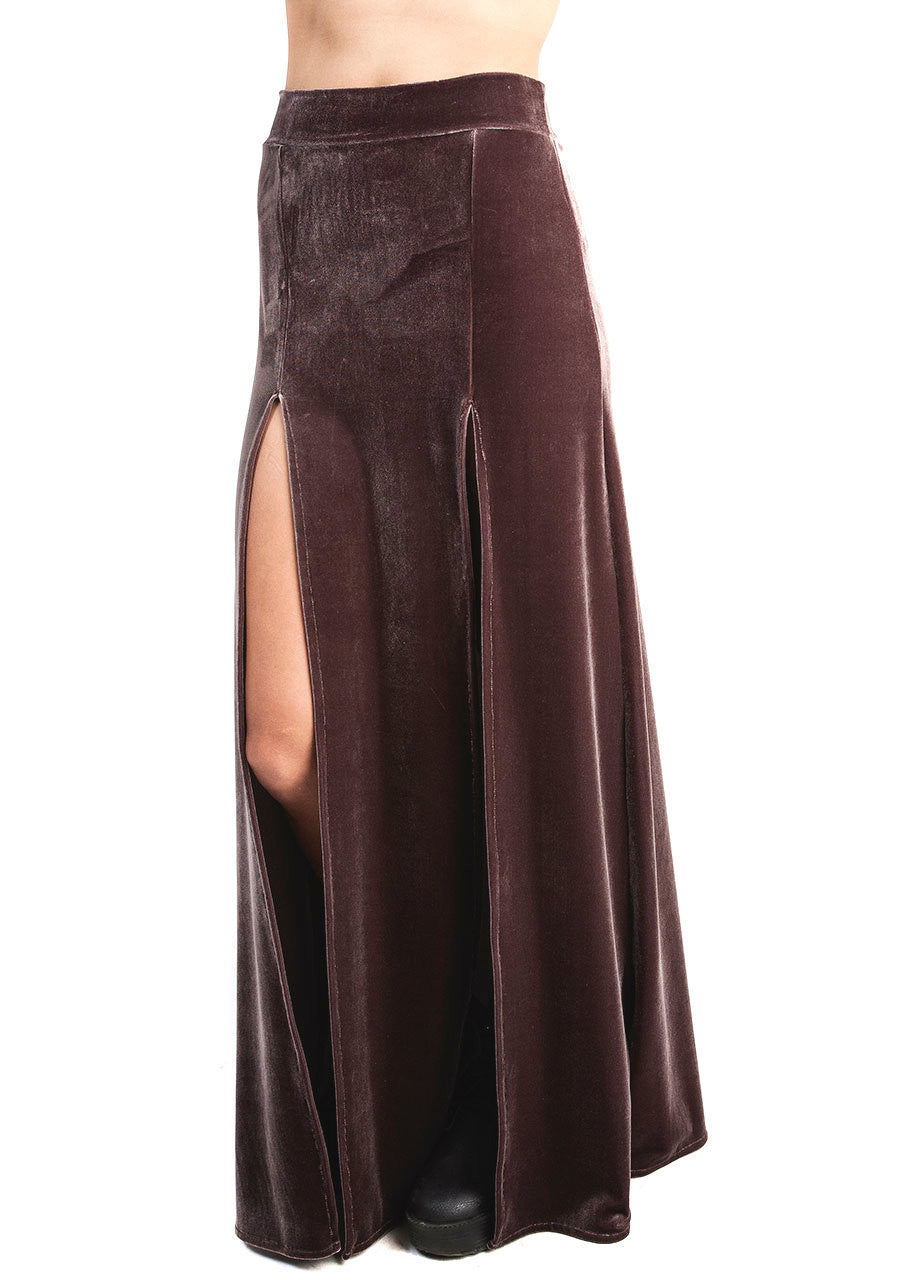 roma maxi skirt by castles couture, velvet skirt with slits, front slitted skirt