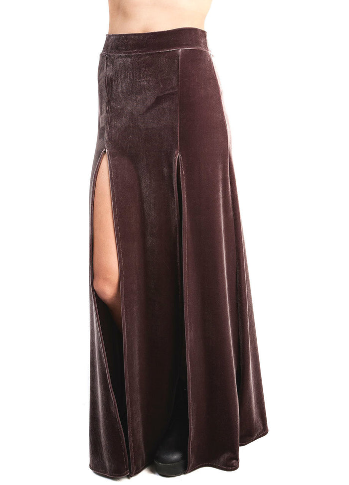 roma maxi skirt by castles couture, velvet skirt with slits, front slitted skirt