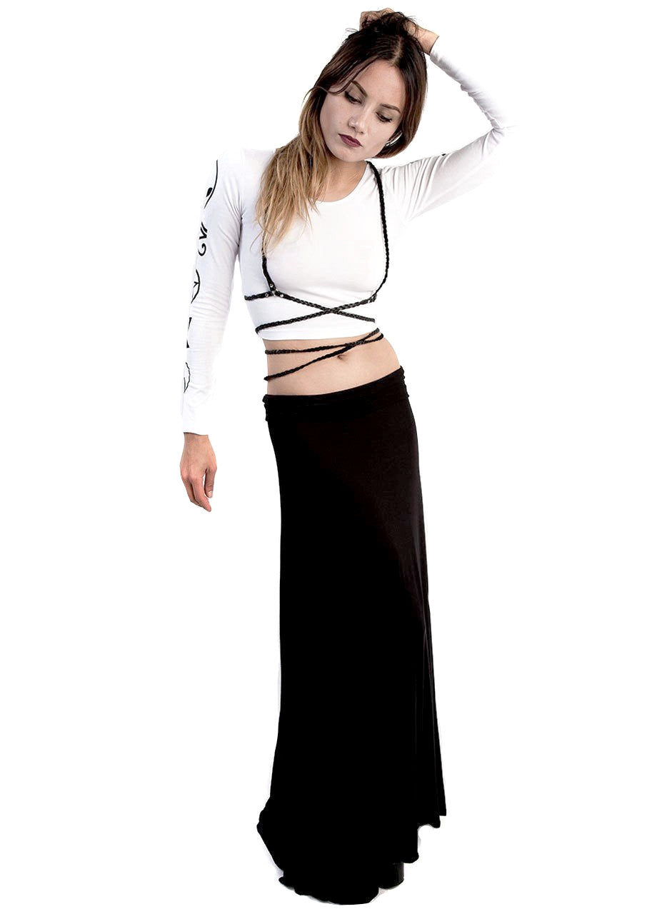 MYVL occult Symbol Long Sleeve Crop top with black maxi skirt