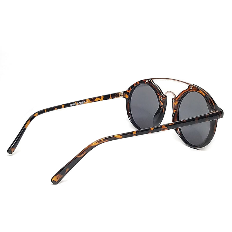 double bridge retro round tortoise frame sunglasses